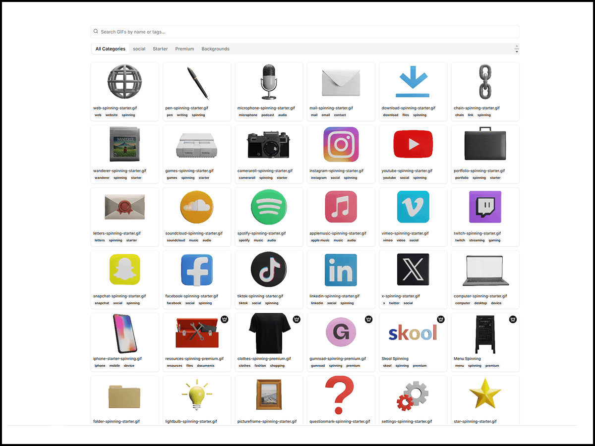 MyCliq.co GIF Library Interface
