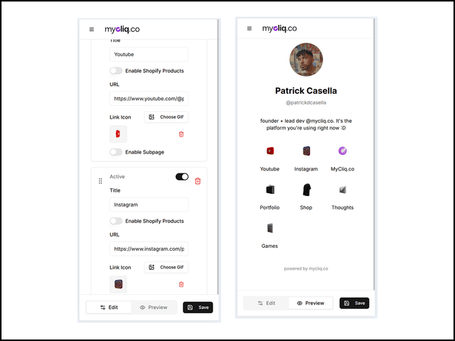 Mobile view of Links (Page Builder) Tab showing tab interface
